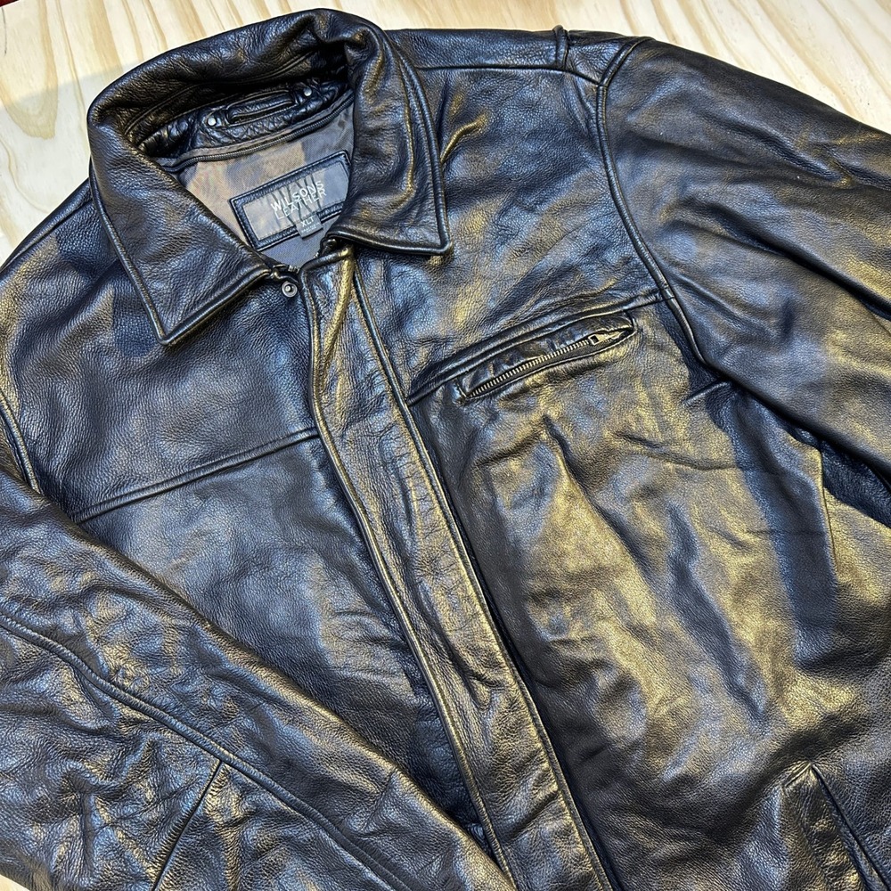 Wilsons Leather Mens Black Pebbled Leather Jacket XLT Tall Full Zip Coat